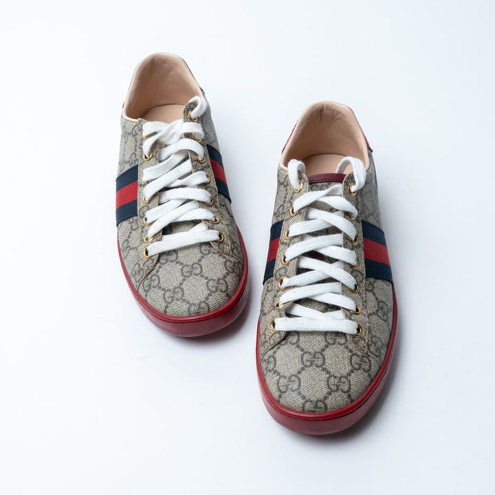 Gucci Monogram GG Supreme Canvas Sneakers with Stripe Detail Size 36.5