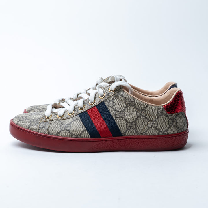 Gucci Monogram GG Supreme Canvas Sneakers with Stripe Detail Size 36.5