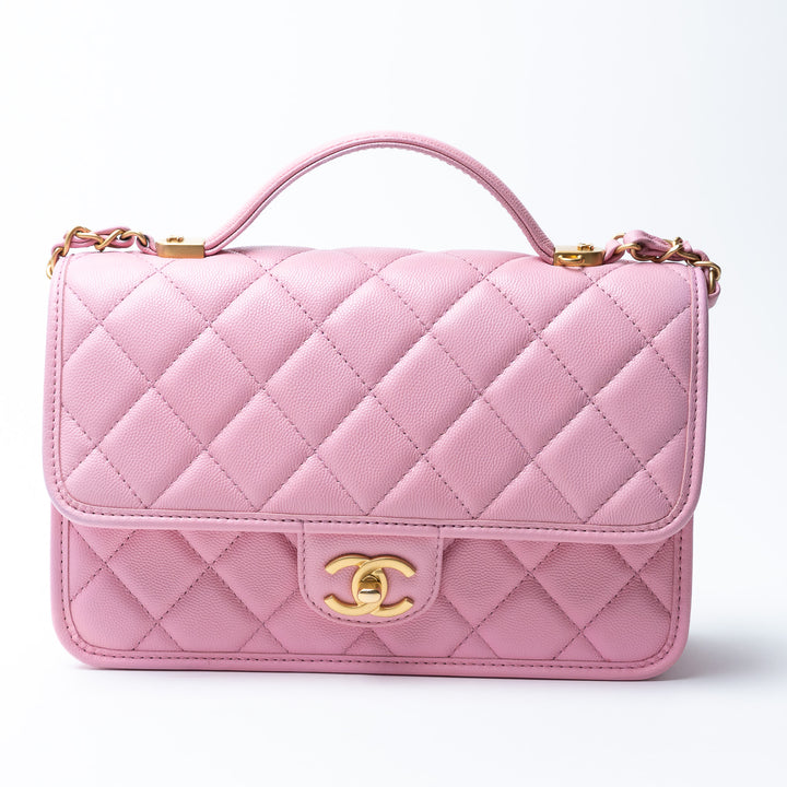 Pre-Loved Chanel™ Pink Caviar Leather Qulited Top Handle Flap Bag