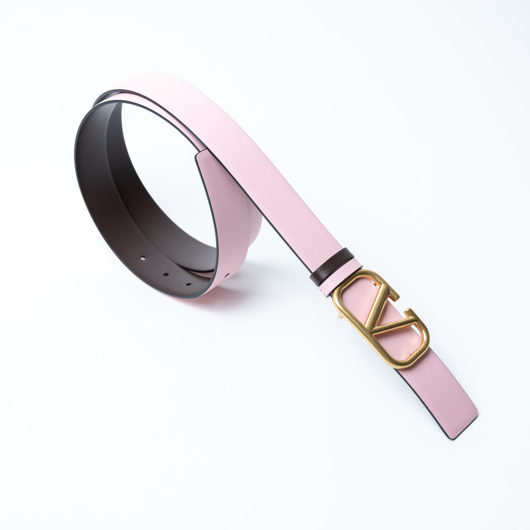 Valentino Baby Pink Leather VLogo Belt Size 95