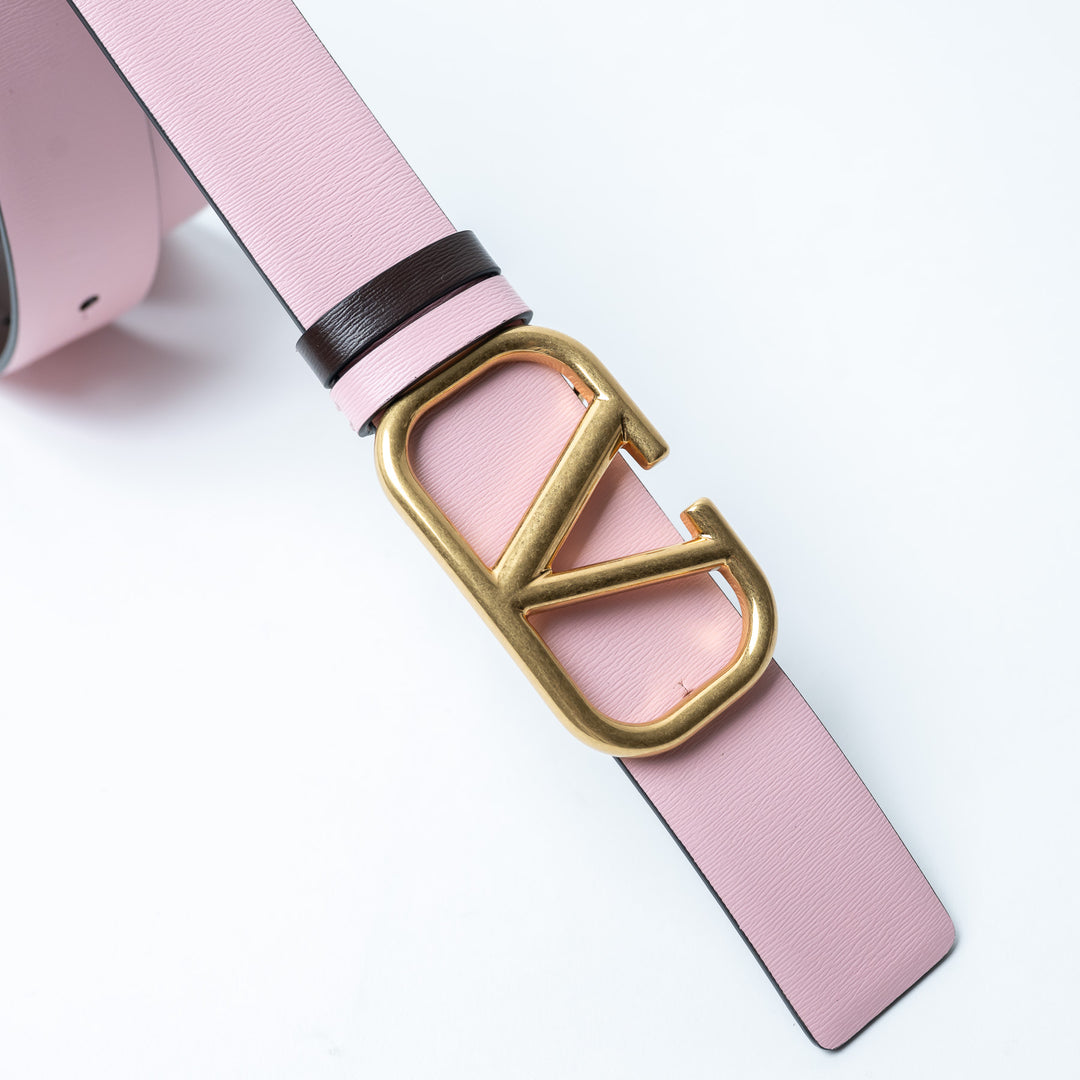 Valentino Baby Pink Leather VLogo Belt Size 95