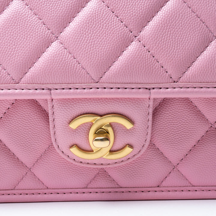 Pre-Loved Chanel™ Pink Caviar Leather Qulited Top Handle Flap Bag