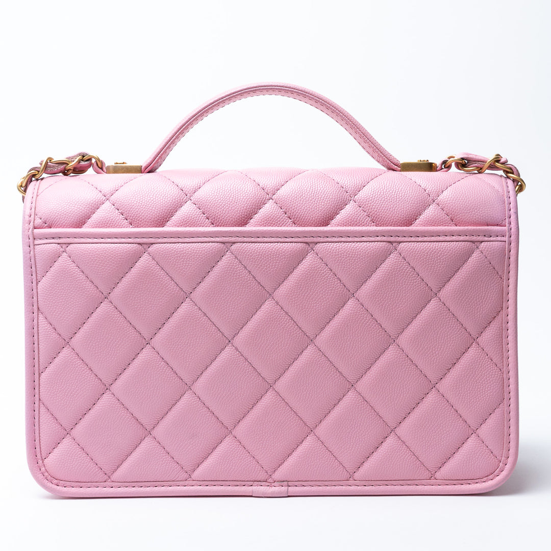 Pre-Loved Chanel™ Pink Caviar Leather Qulited Top Handle Flap Bag