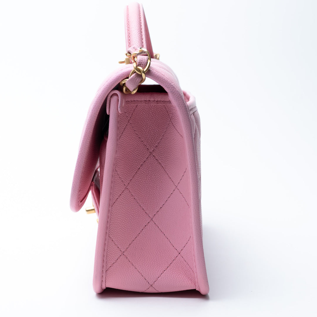 Pre-Loved Chanel™ Pink Caviar Leather Qulited Top Handle Flap Bag