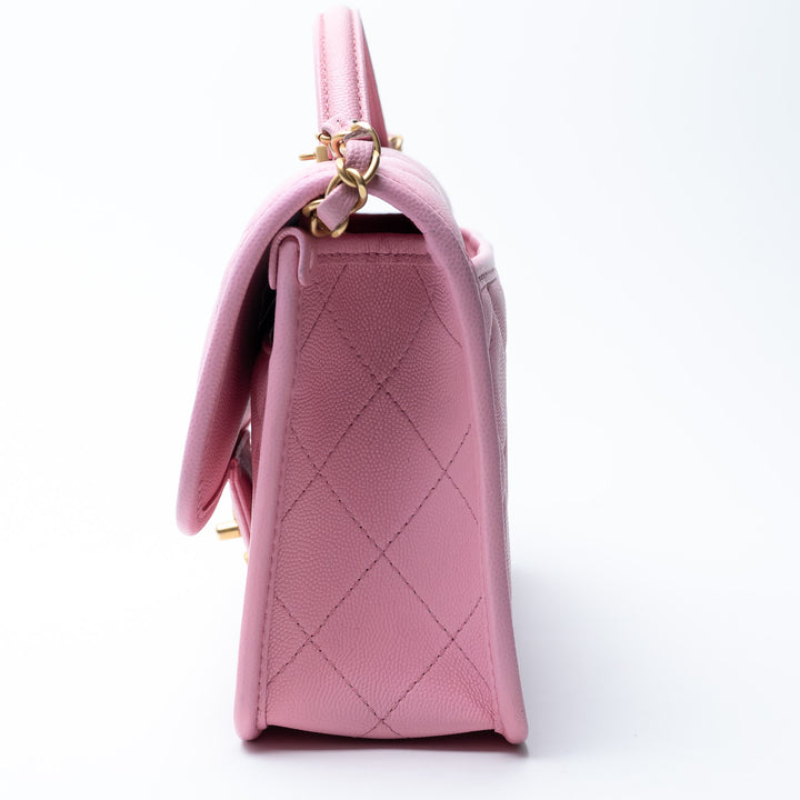 Pre-Loved Chanel™ Pink Caviar Leather Qulited Top Handle Flap Bag