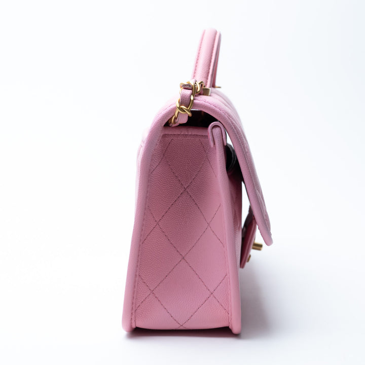 Pre-Loved Chanel™ Pink Caviar Leather Qulited Top Handle Flap Bag