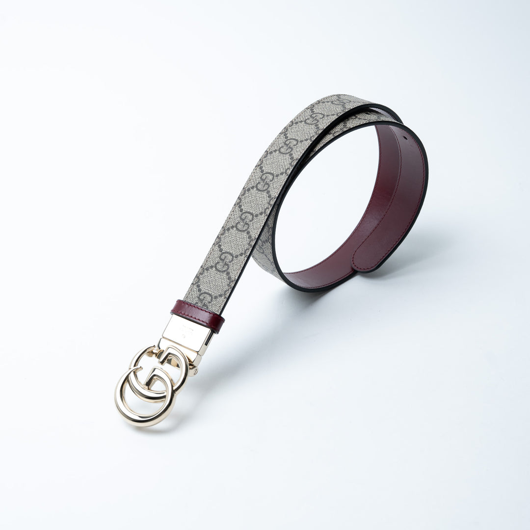 Gucci GG Supreme Canvas/Burgundy Leather Reversible Belt Size 75