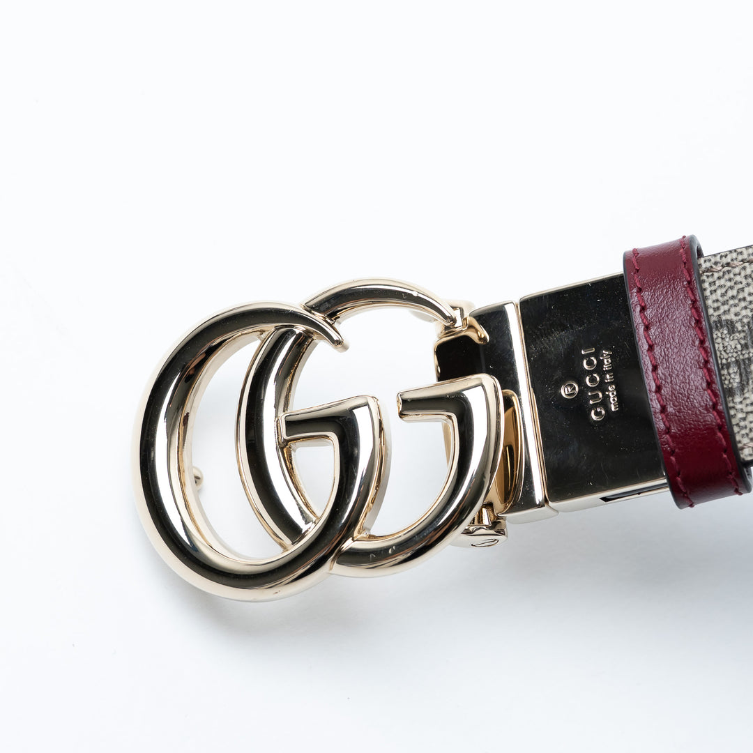 Gucci GG Supreme Canvas/Burgundy Leather Reversible Belt Size 75