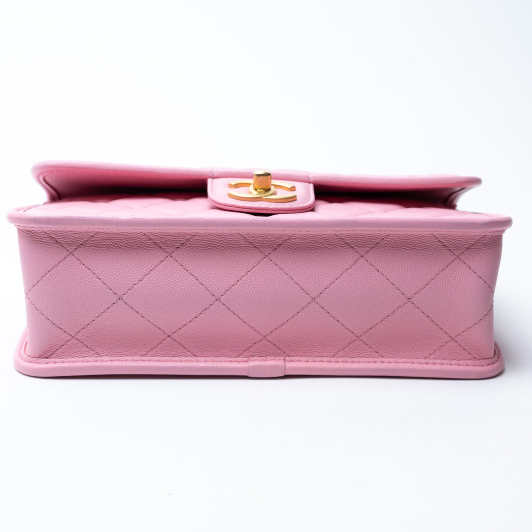 Pre-Loved Chanel™ Pink Caviar Leather Qulited Top Handle Flap Bag