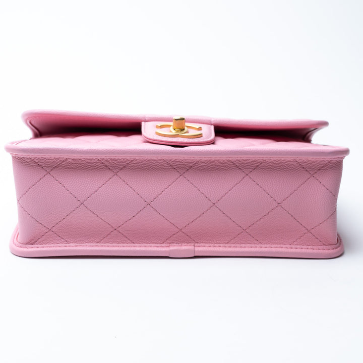 Pre-Loved Chanel™ Pink Caviar Leather Qulited Top Handle Flap Bag