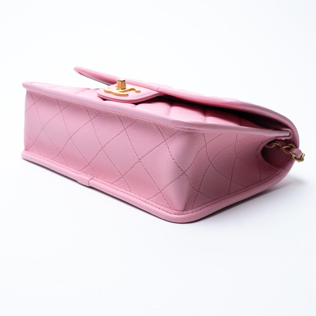 Pre-Loved Chanel™ Pink Caviar Leather Qulited Top Handle Flap Bag