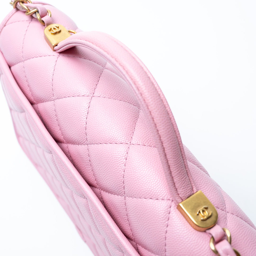 Pre-Loved Chanel™ Pink Caviar Leather Qulited Top Handle Flap Bag