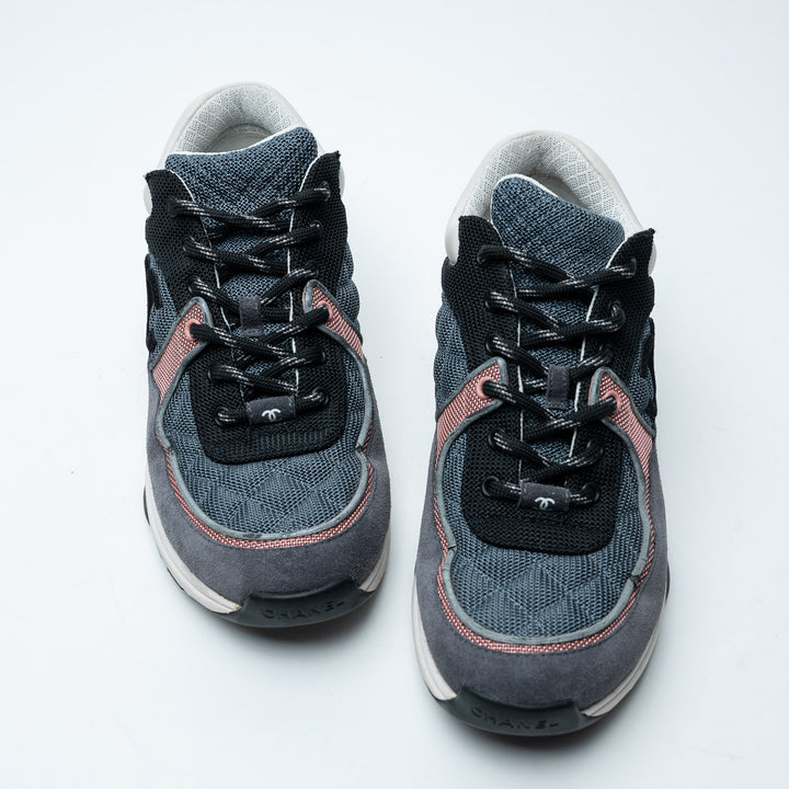 Blue and Burgundy Suede and Fabric Sneakers. (view 2)