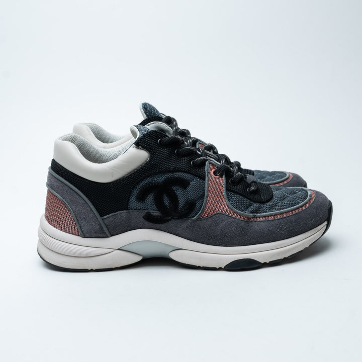 Blue and Burgundy Suede and Fabric Sneakers. (front)