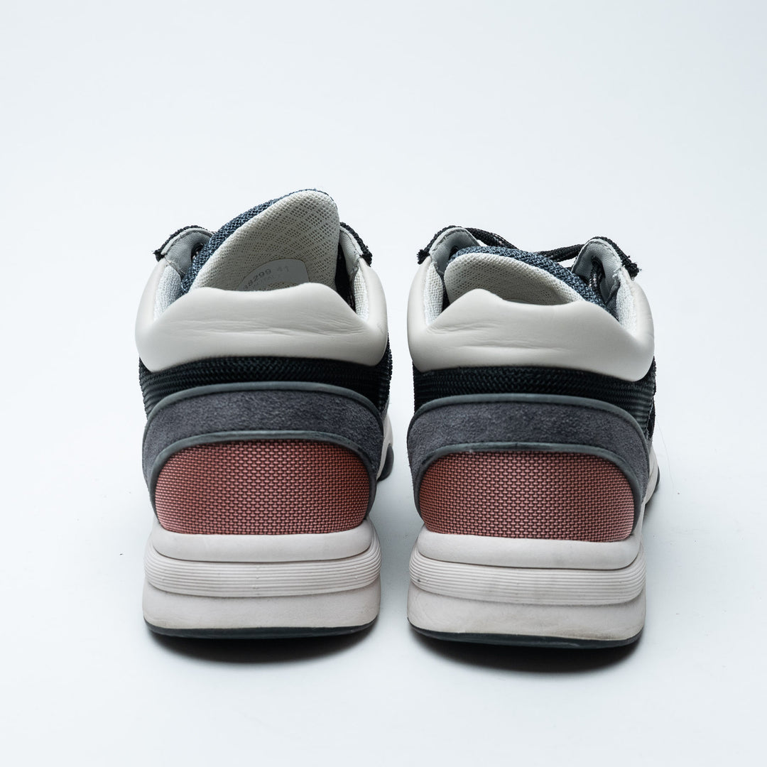 Blue and Burgundy Suede and Fabric Sneakers. (view 3)