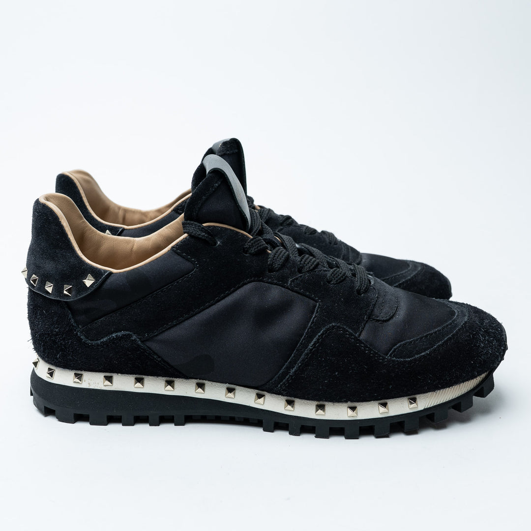 Black Suede Studded Sneakers. (front)