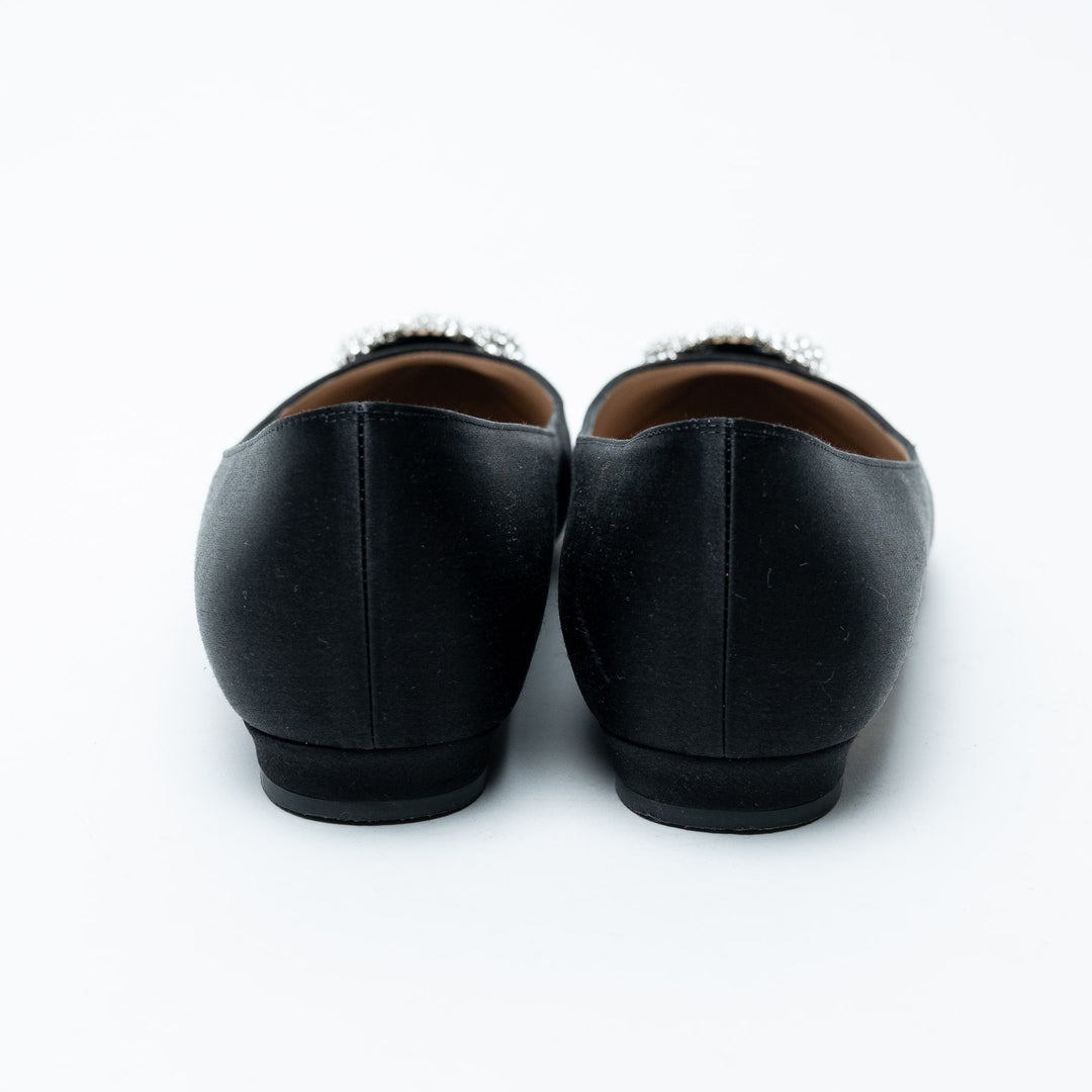 Manolo Blahnik Black Satin Hangisi Ballet Flats Size 39.5