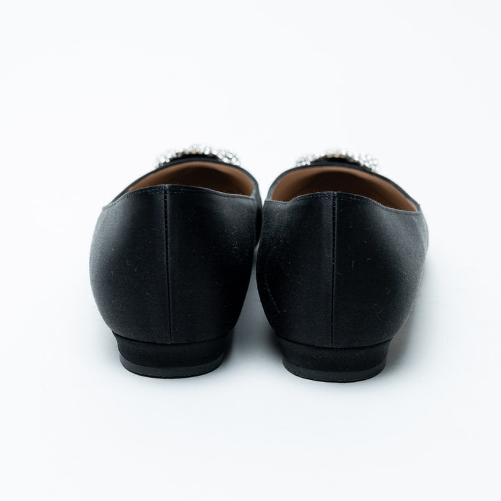 Manolo Blahnik Black Satin Hangisi Ballet Flats Size 39.5