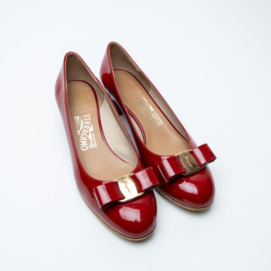 Red Patent Leather Vara Bow Flats. (view 2)