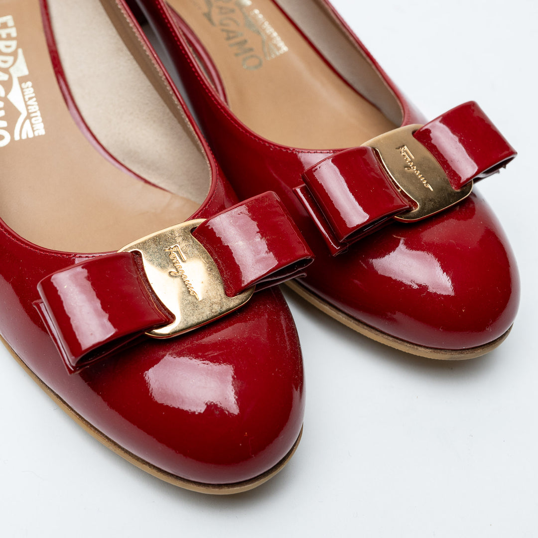 Red Patent Leather Vara Bow Flats. (view 3)