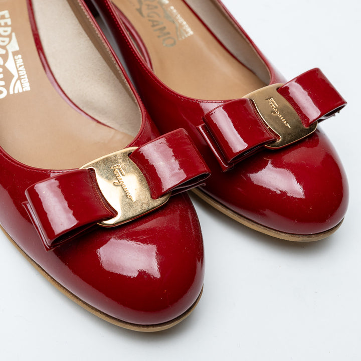 Red Patent Leather Vara Bow Flats. (view 3)