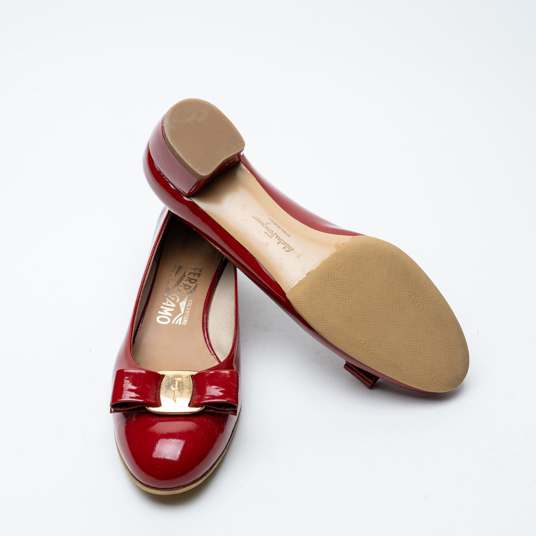 Red Patent Leather Vara Bow Flats. (view 5)