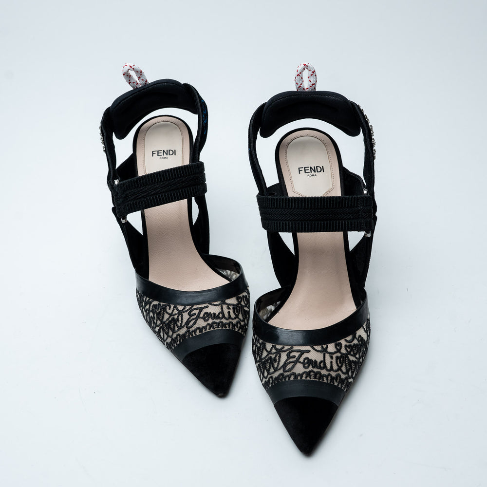Black Lace and Velvet Colibri Slingback Pumps. (view 2)