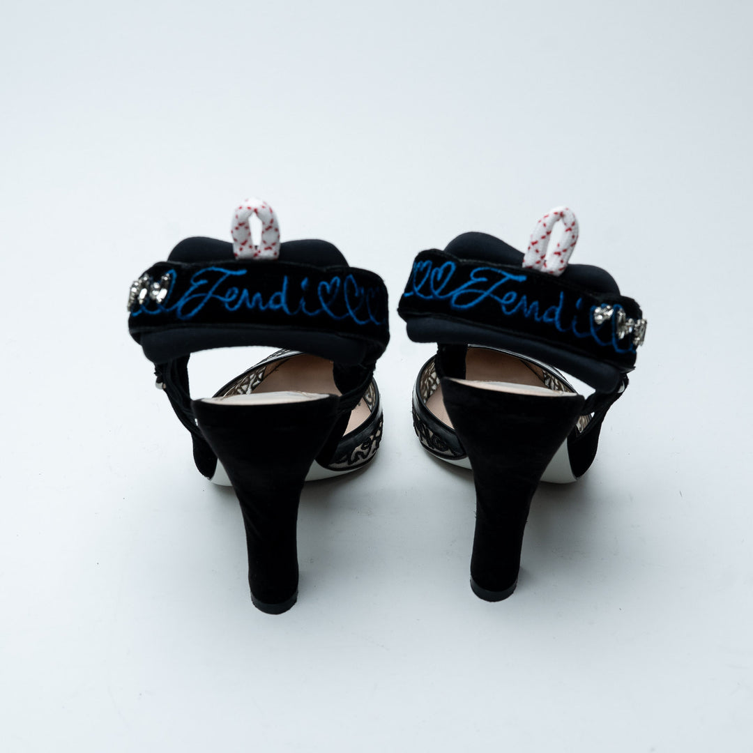 Black Lace and Velvet Colibri Slingback Pumps. (view 4)