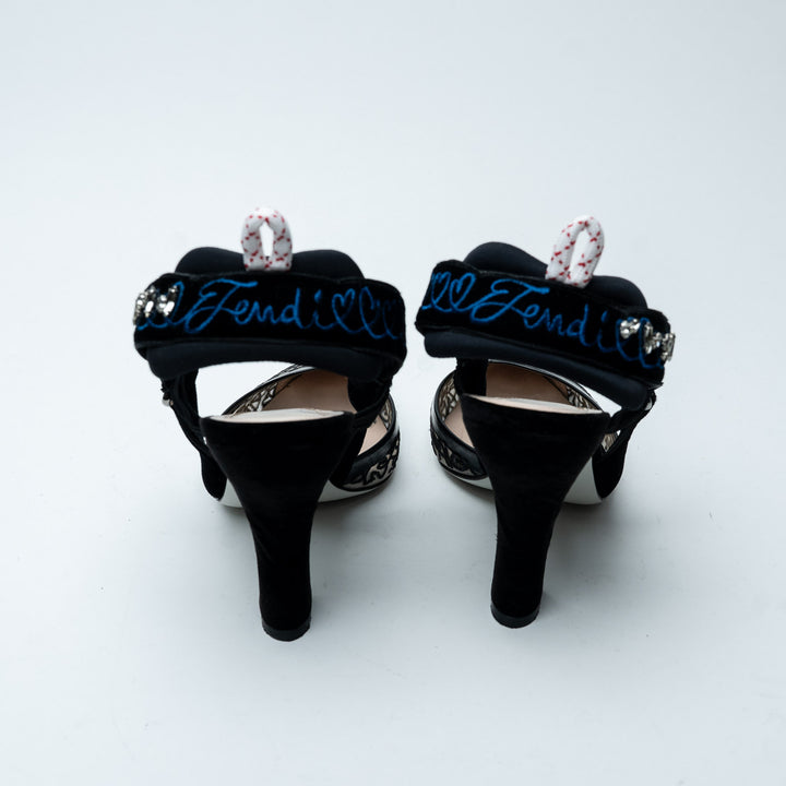 Black Lace and Velvet Colibri Slingback Pumps. (view 4)