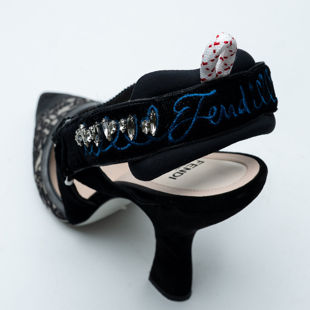 Black Lace and Velvet Colibri Slingback Pumps. (view 5)