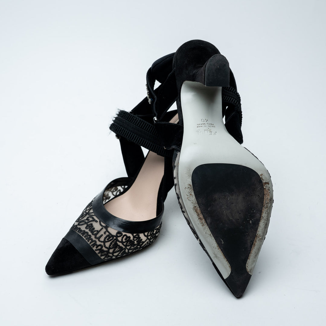 Black Lace and Velvet Colibri Slingback Pumps. (view 6)