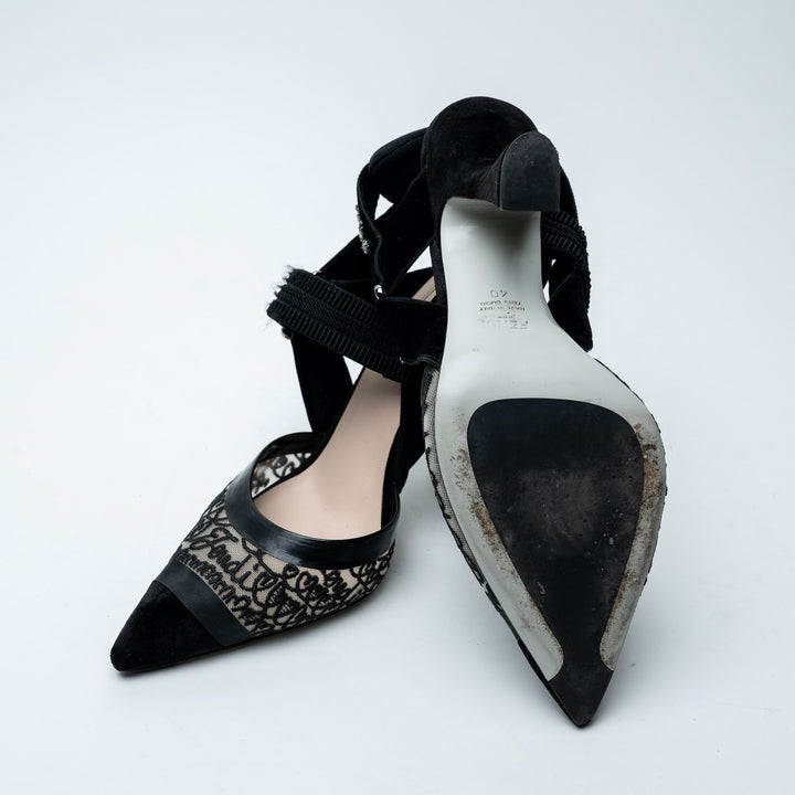 Black Lace and Velvet Colibri Slingback Pumps. (view 6)