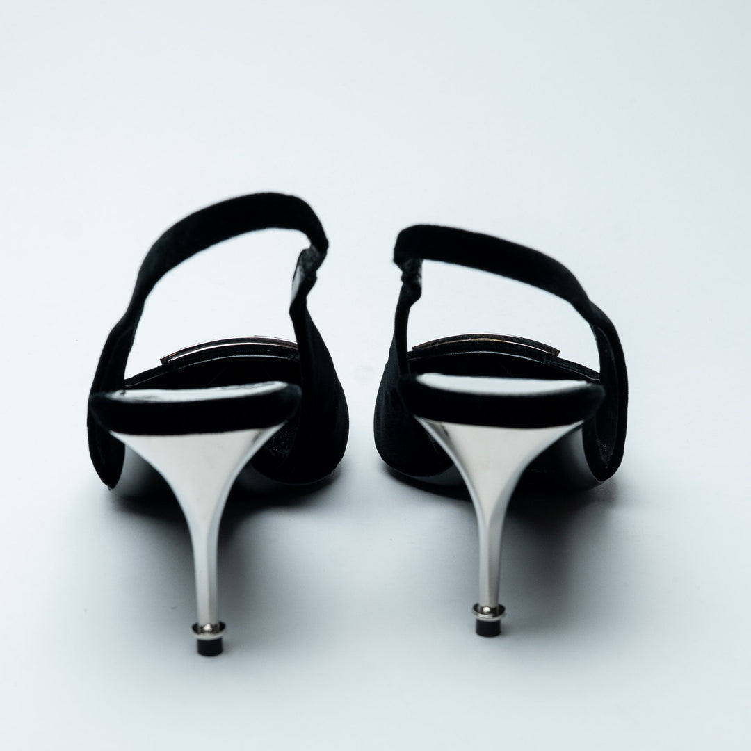 Black Velvet Crystal TF Slingback Pumps. (view 4)