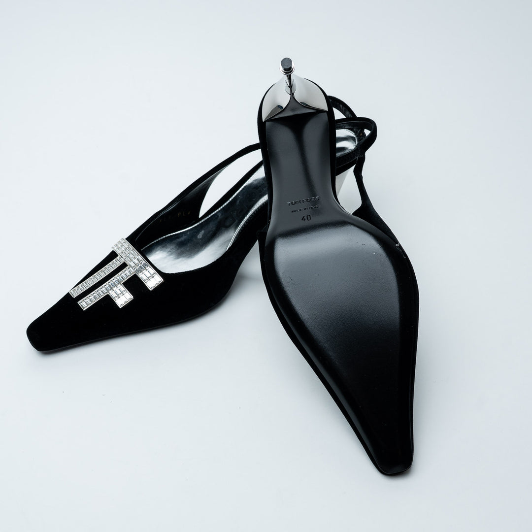 Black Velvet Crystal TF Slingback Pumps. (view 5)