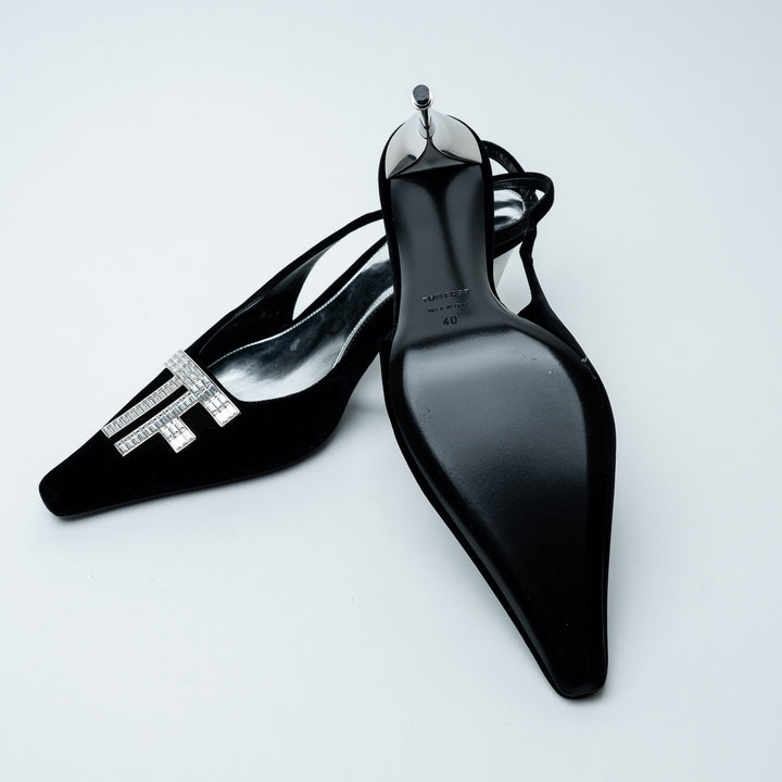 Black Velvet Crystal TF Slingback Pumps. (view 5)