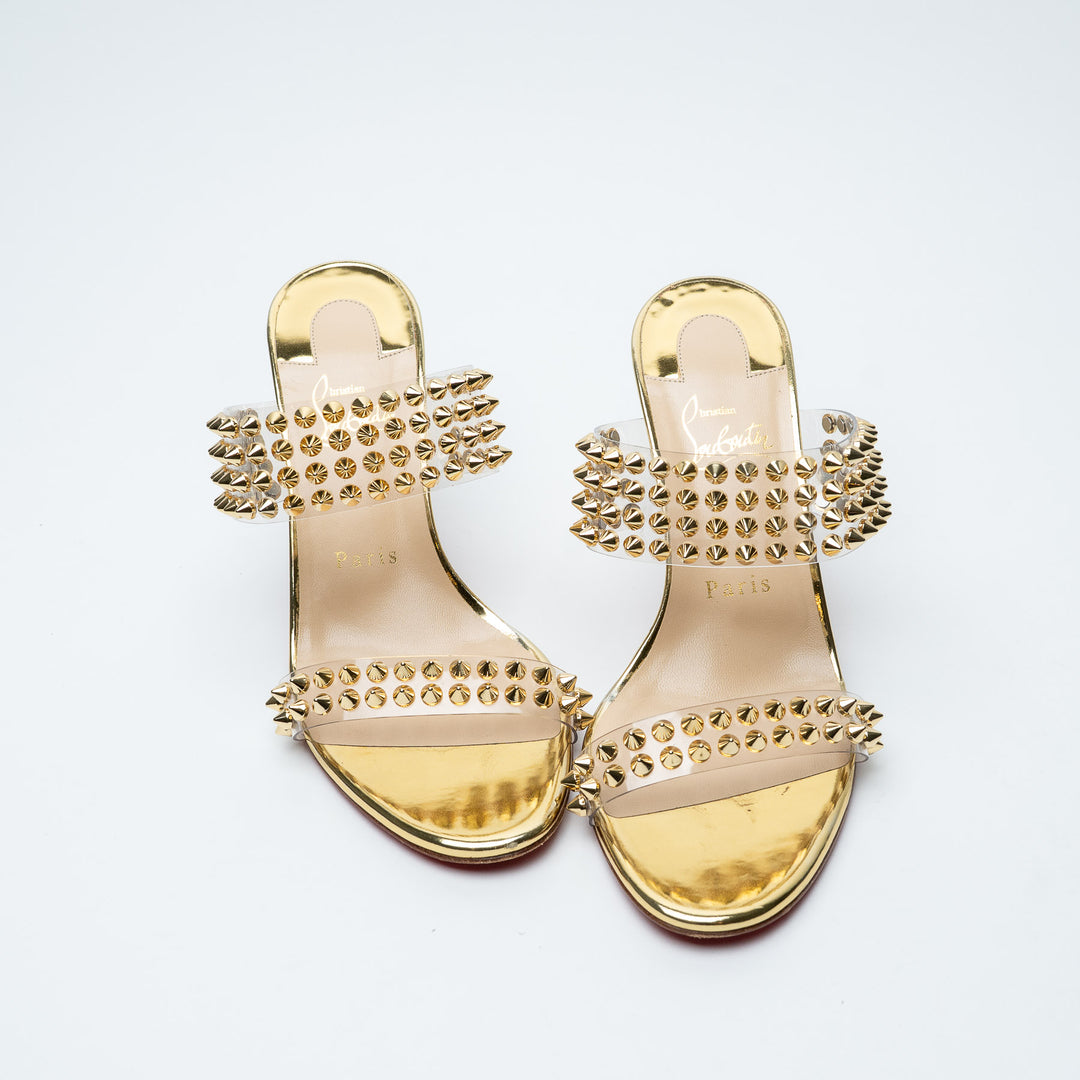 Christian Louboutin Gold Patent Leather & PVC Spikes Only 85 Sandals Size 37.5