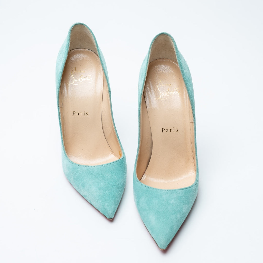 Mint Blue Suede Pumps. (view 2)