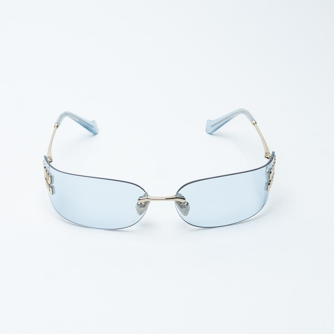 Blue and Silver Metal Rimless Sunglasses. (view 2)