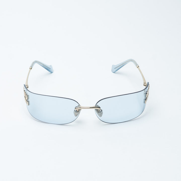Blue and Silver Metal Rimless Sunglasses. (view 2)