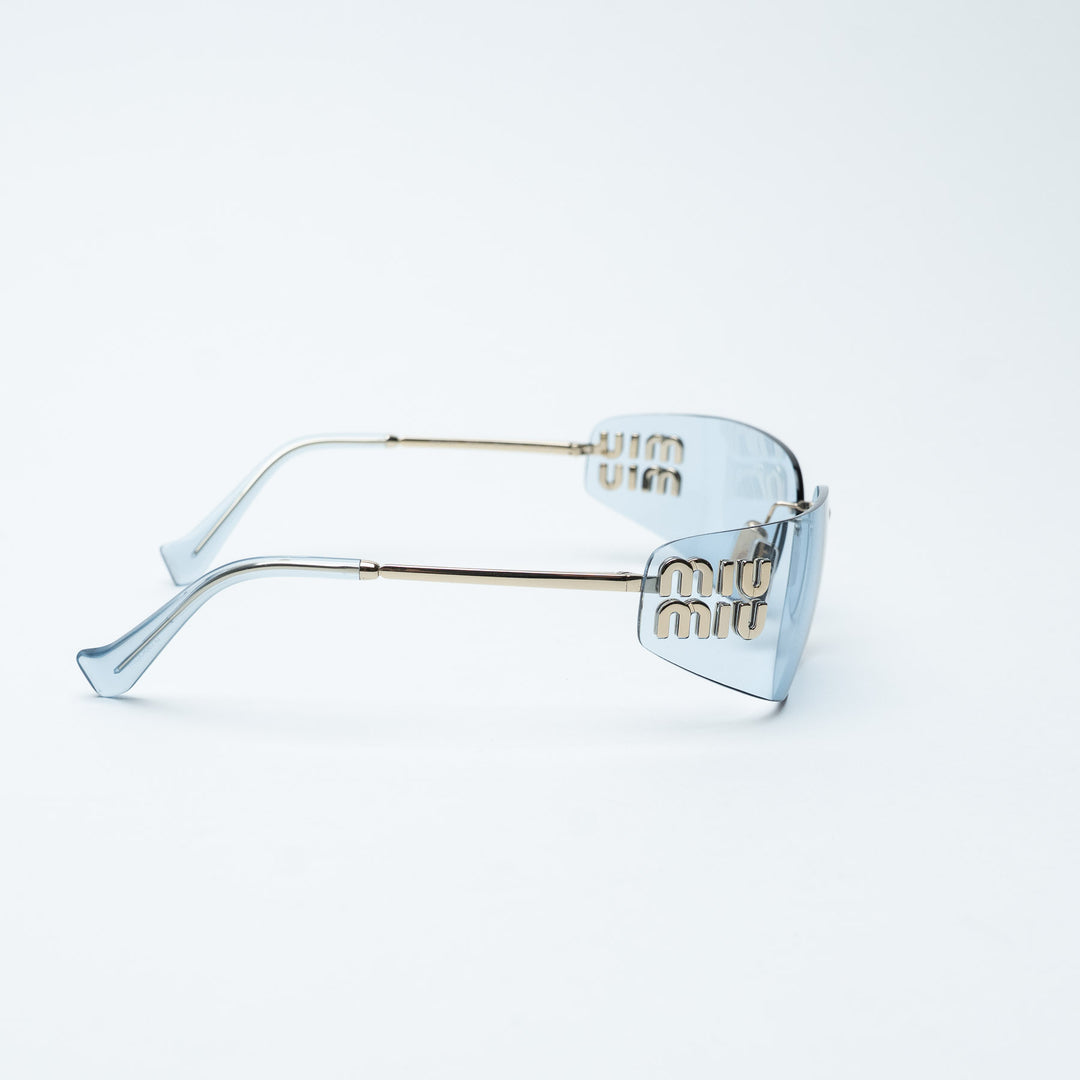 Blue and Silver Metal Rimless Sunglasses. (view 3)