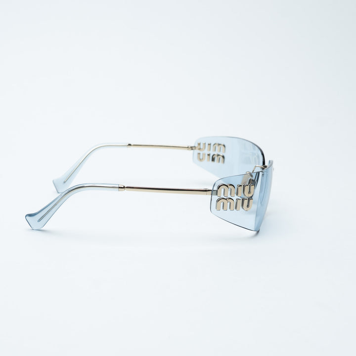 Blue and Silver Metal Rimless Sunglasses. (view 3)
