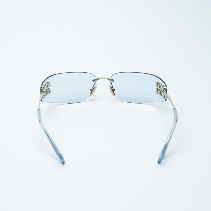 Blue and Silver Metal Rimless Sunglasses. (view 4)