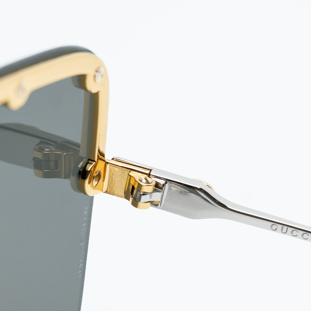 Gold and Gray Metal Rimless Shield Sunglasses. (view 5)