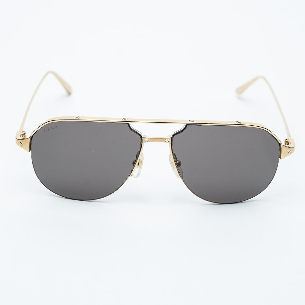 Gold Metal Santos de Cartier Aviator Sunglasses with Black Lenses. (view 2)