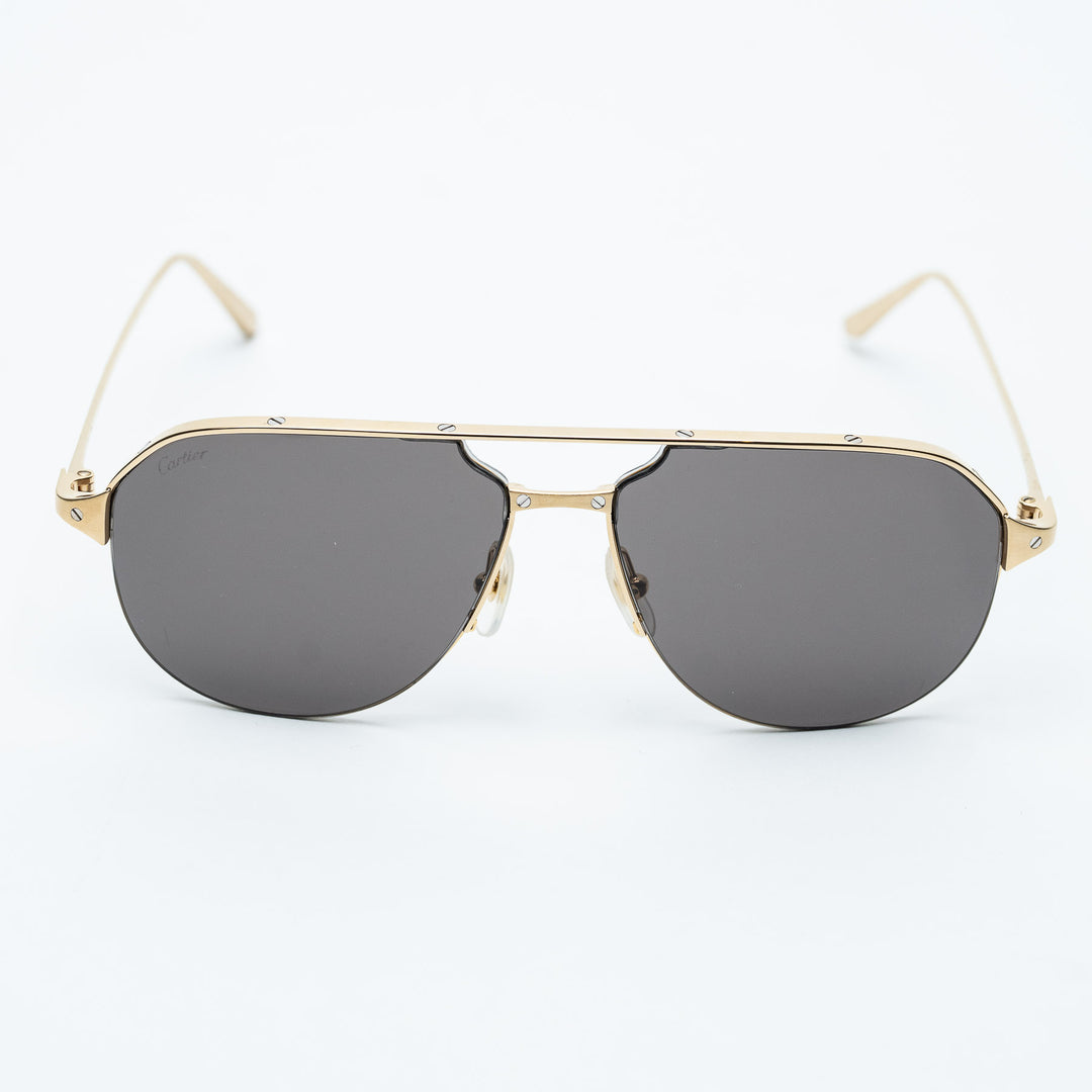 Gold Metal Santos de Cartier Aviator Sunglasses with Black Lenses. (view 2)