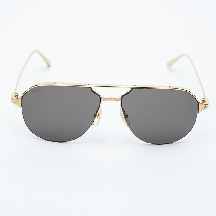 Gold Metal Santos de Cartier Aviator Sunglasses with Black Lenses. (view 2)