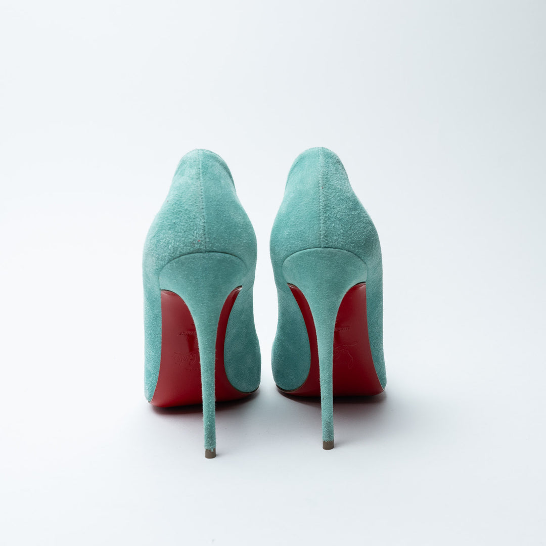 Mint Blue Suede Pumps. (view 3)