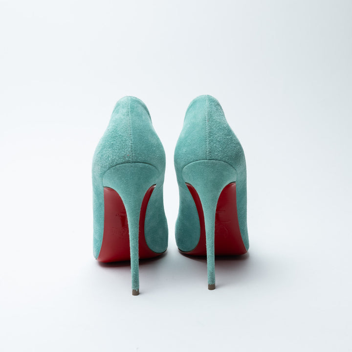 Mint Blue Suede Pumps. (view 3)