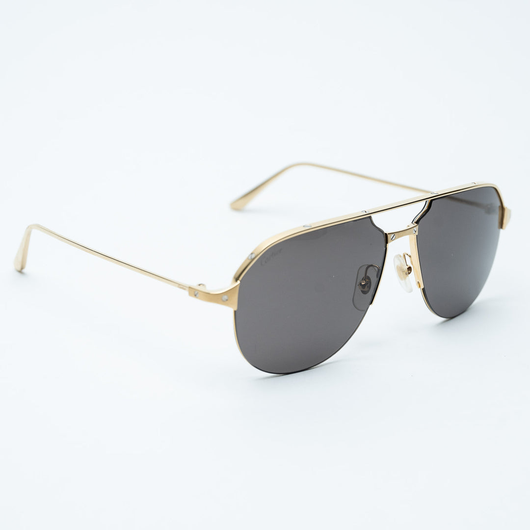 Gold Metal Santos de Cartier Aviator Sunglasses with Black Lenses. (front)