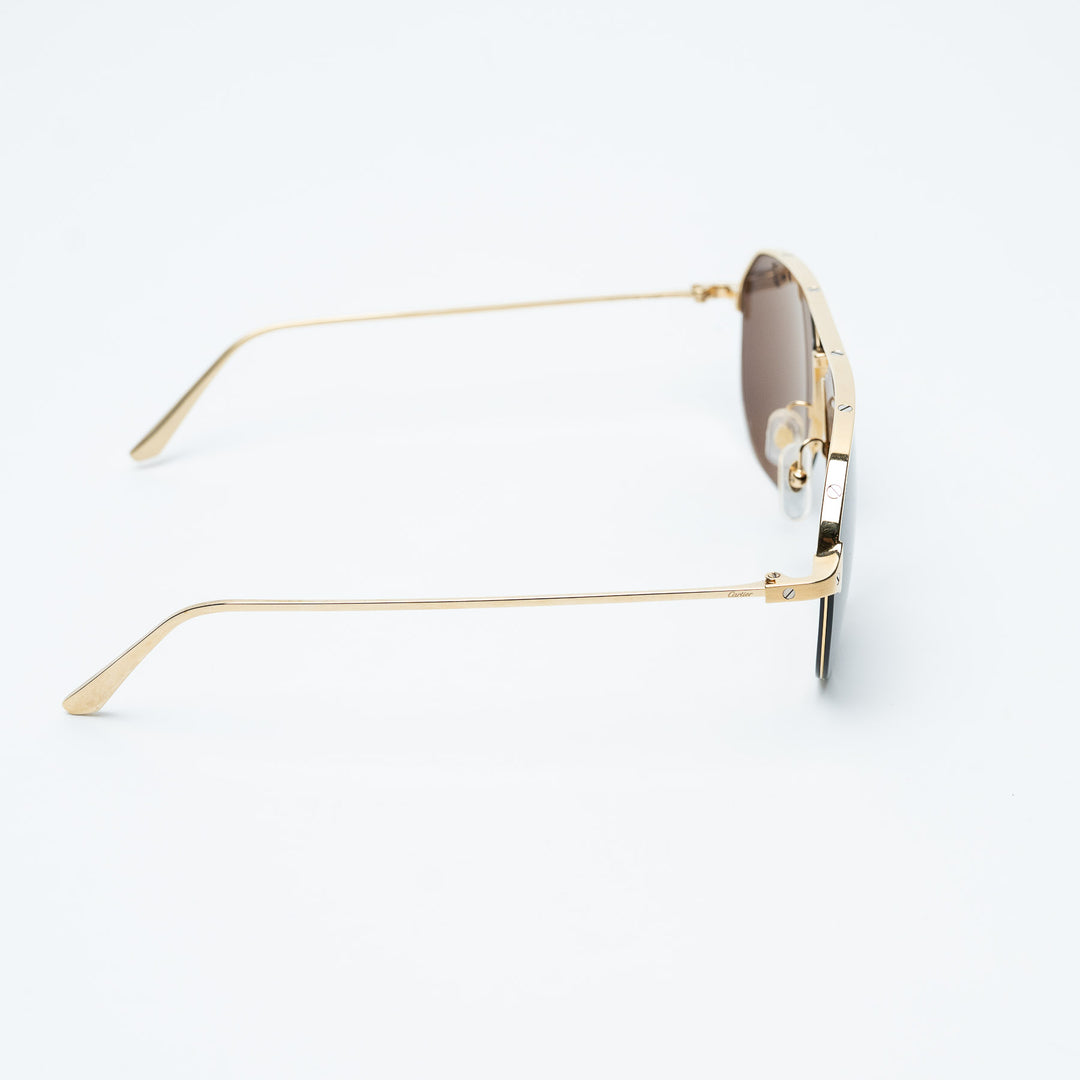 Gold Metal Santos de Cartier Aviator Sunglasses with Black Lenses. (view 3)